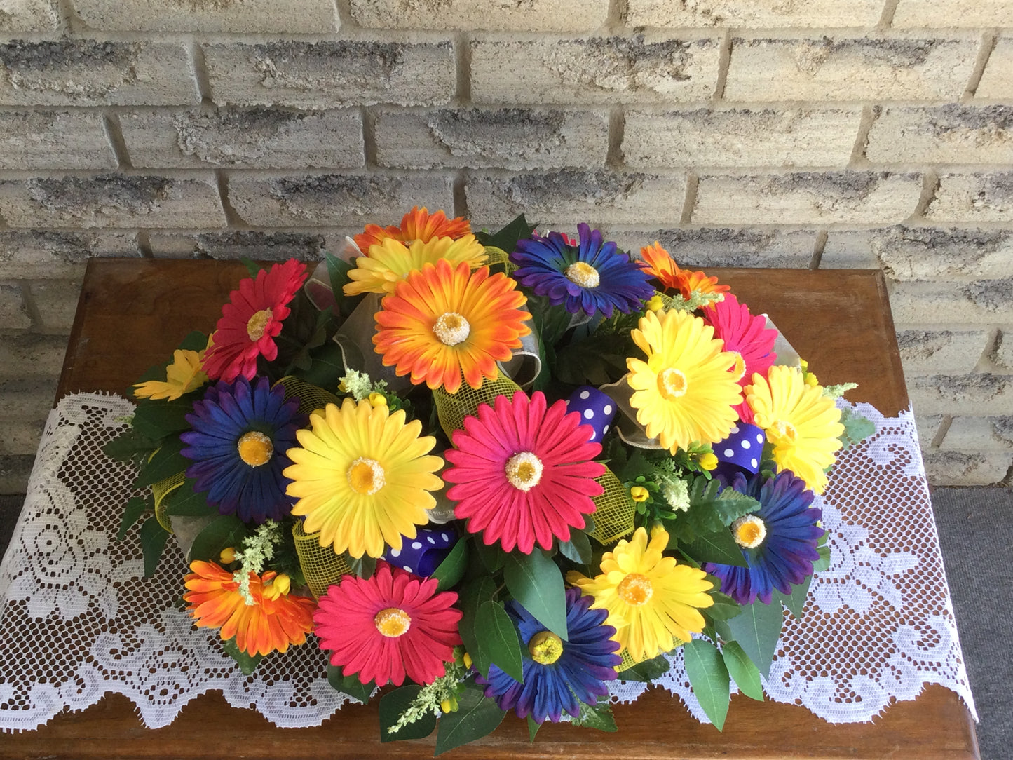 Gerbera Daisy Cemetery Saddle, Colourful Headstone Flowers