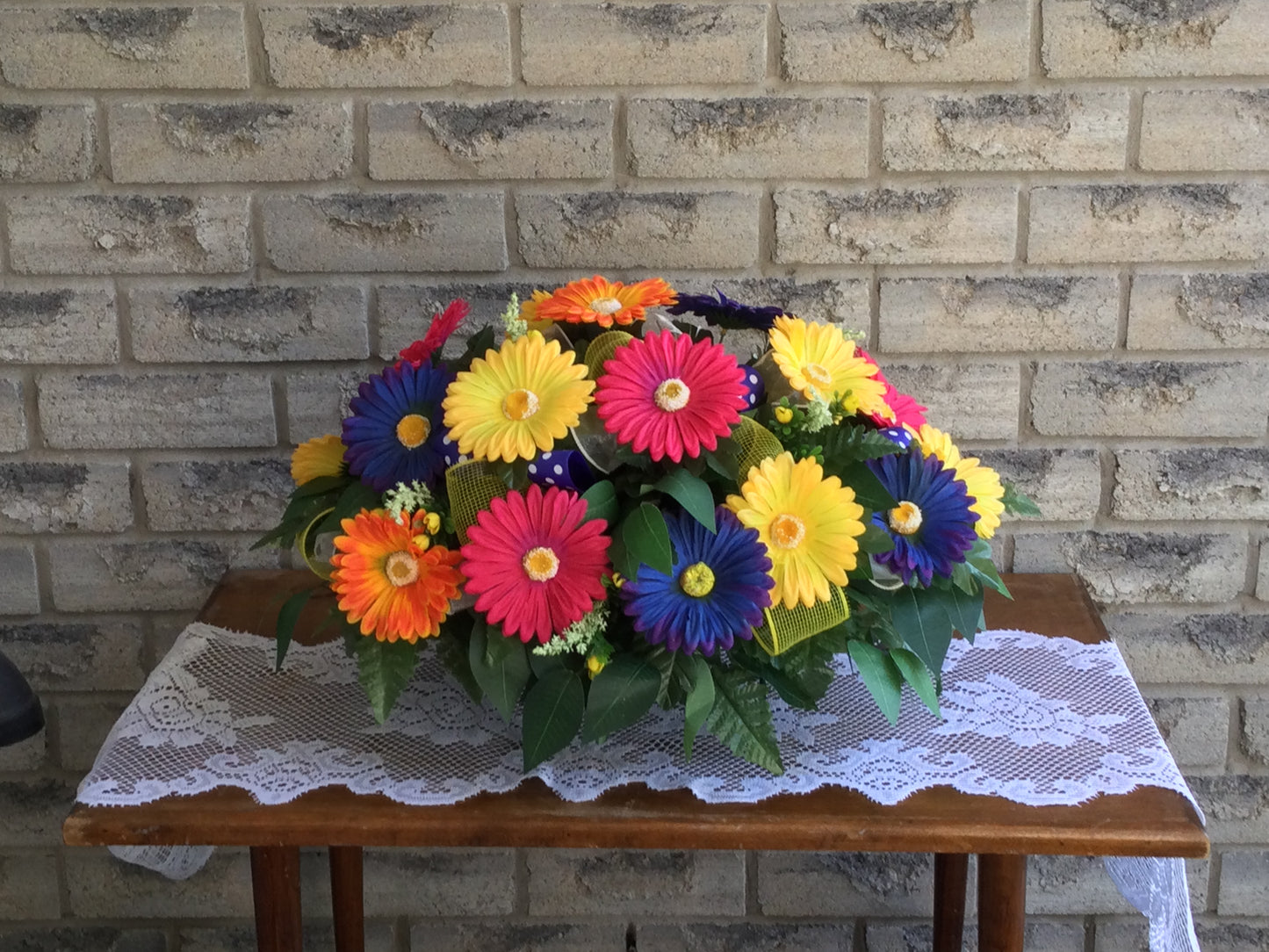 Gerbera Daisy Cemetery Saddle, Colourful Headstone Flowers