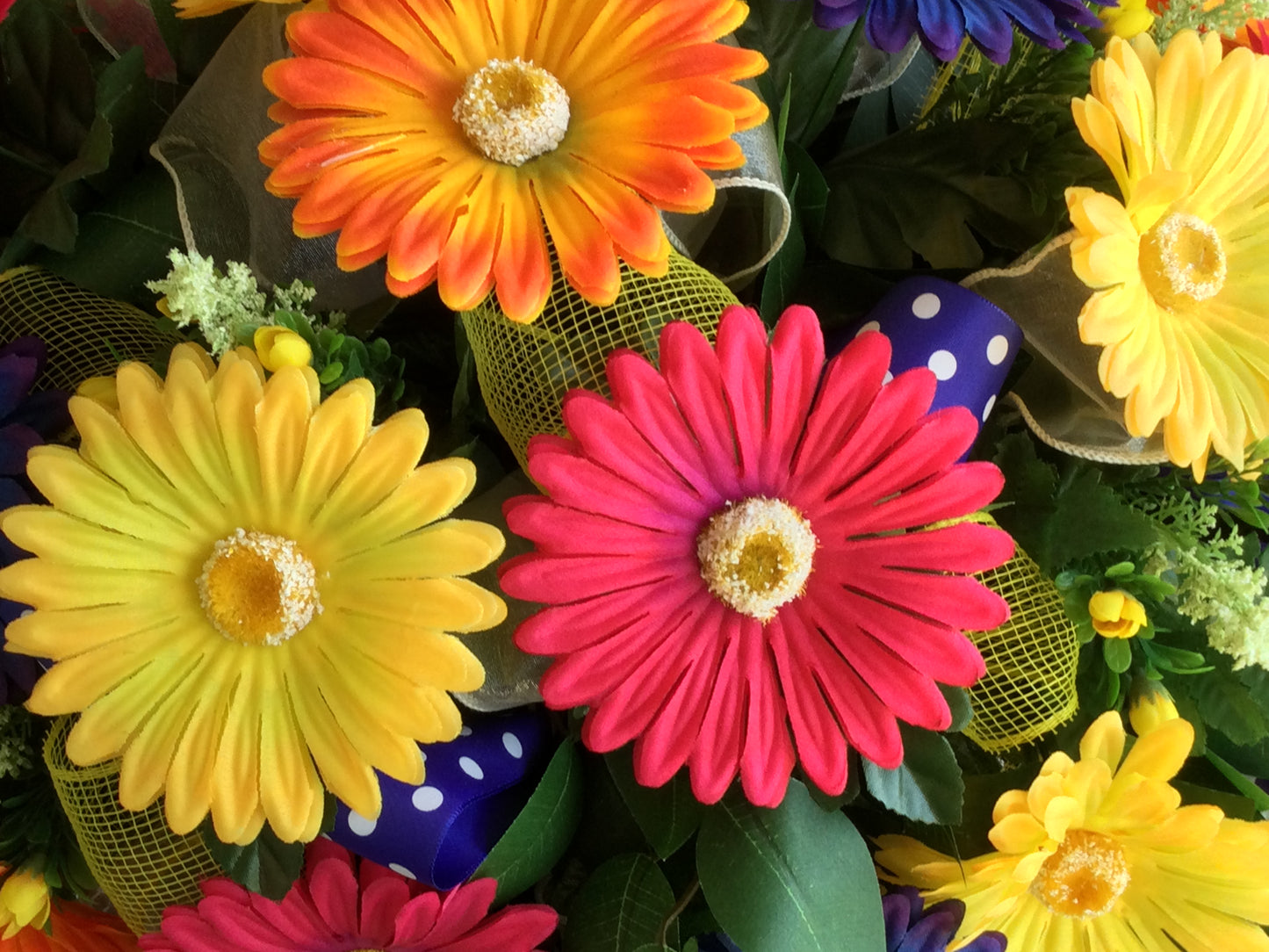 Gerbera Daisy Cemetery Saddle, Colourful Headstone Flowers