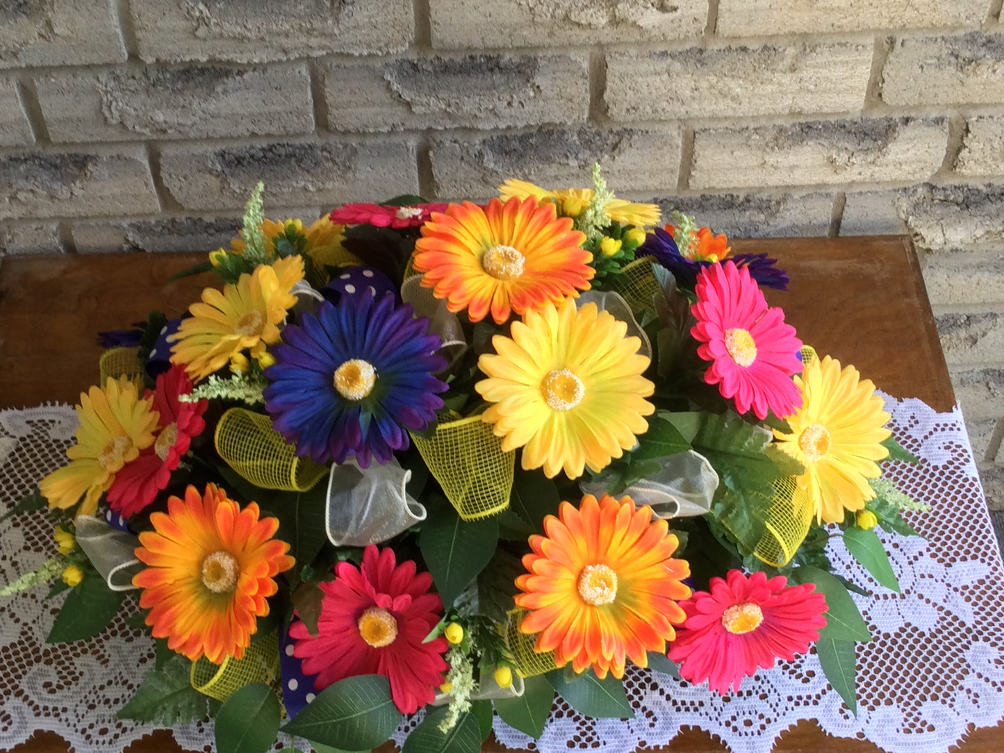 Gerbera Daisy Cemetery Saddle, Colourful Headstone Flowers