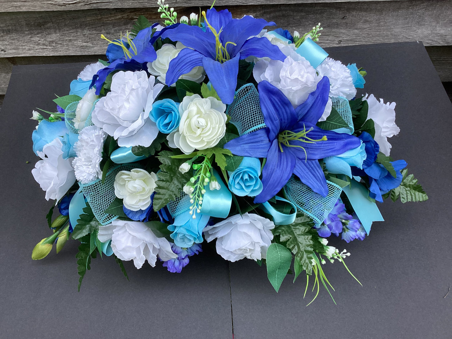 Blue and White Cemetery Arrangement