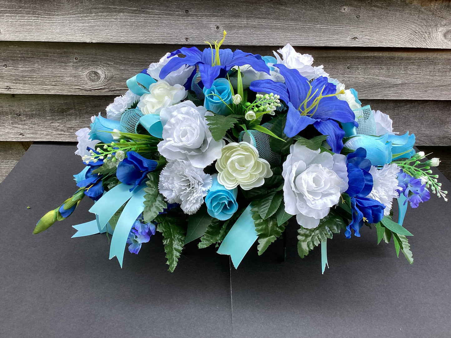 Blue and White Cemetery Arrangement