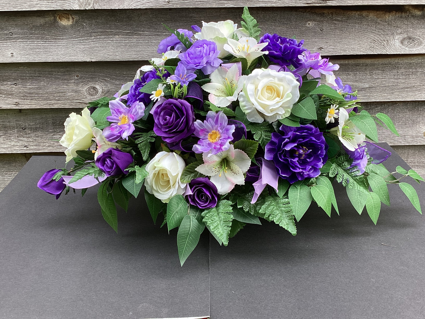 Cemetery Floral Arrangement in Purple, Lavender and White