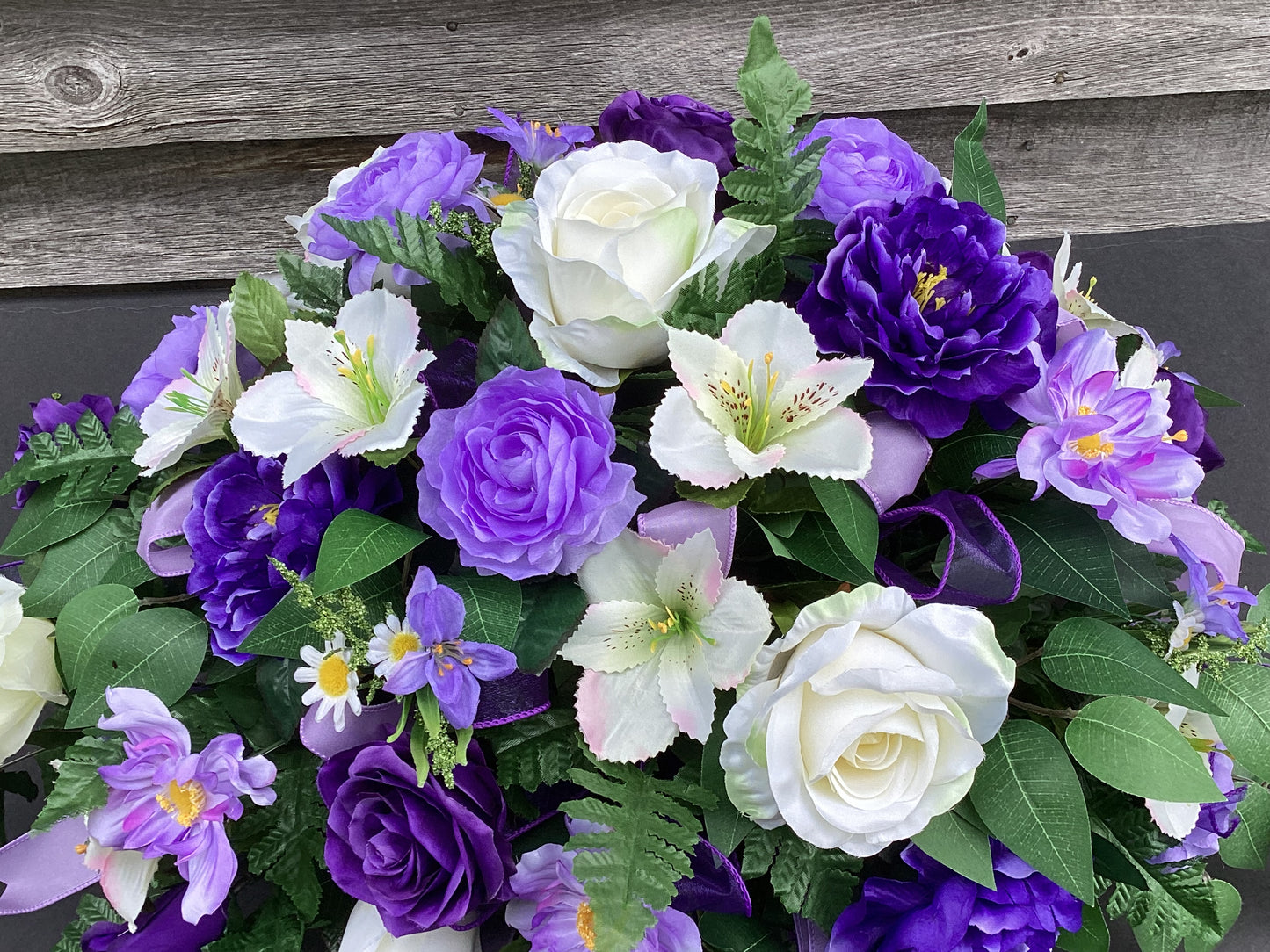 Cemetery Floral Arrangement in Purple, Lavender and White
