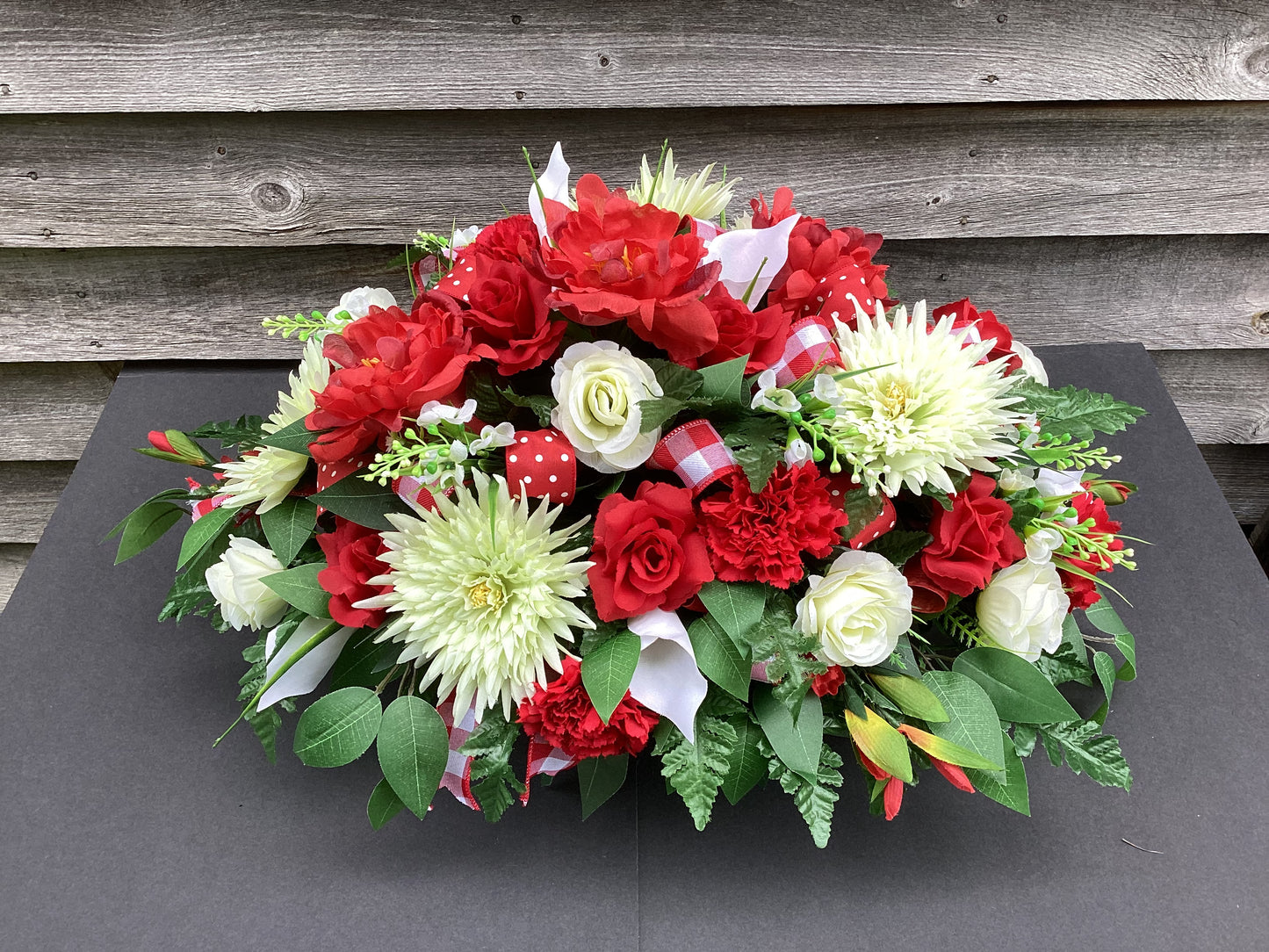 Cemetery Flowers, Red and White Tombstone Topper