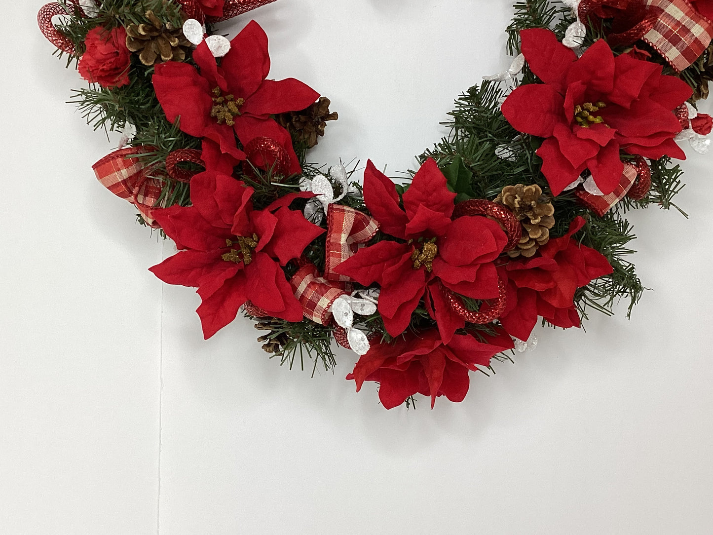 Christmas Poinsettia Evergreen Heart Cemetery Wreath