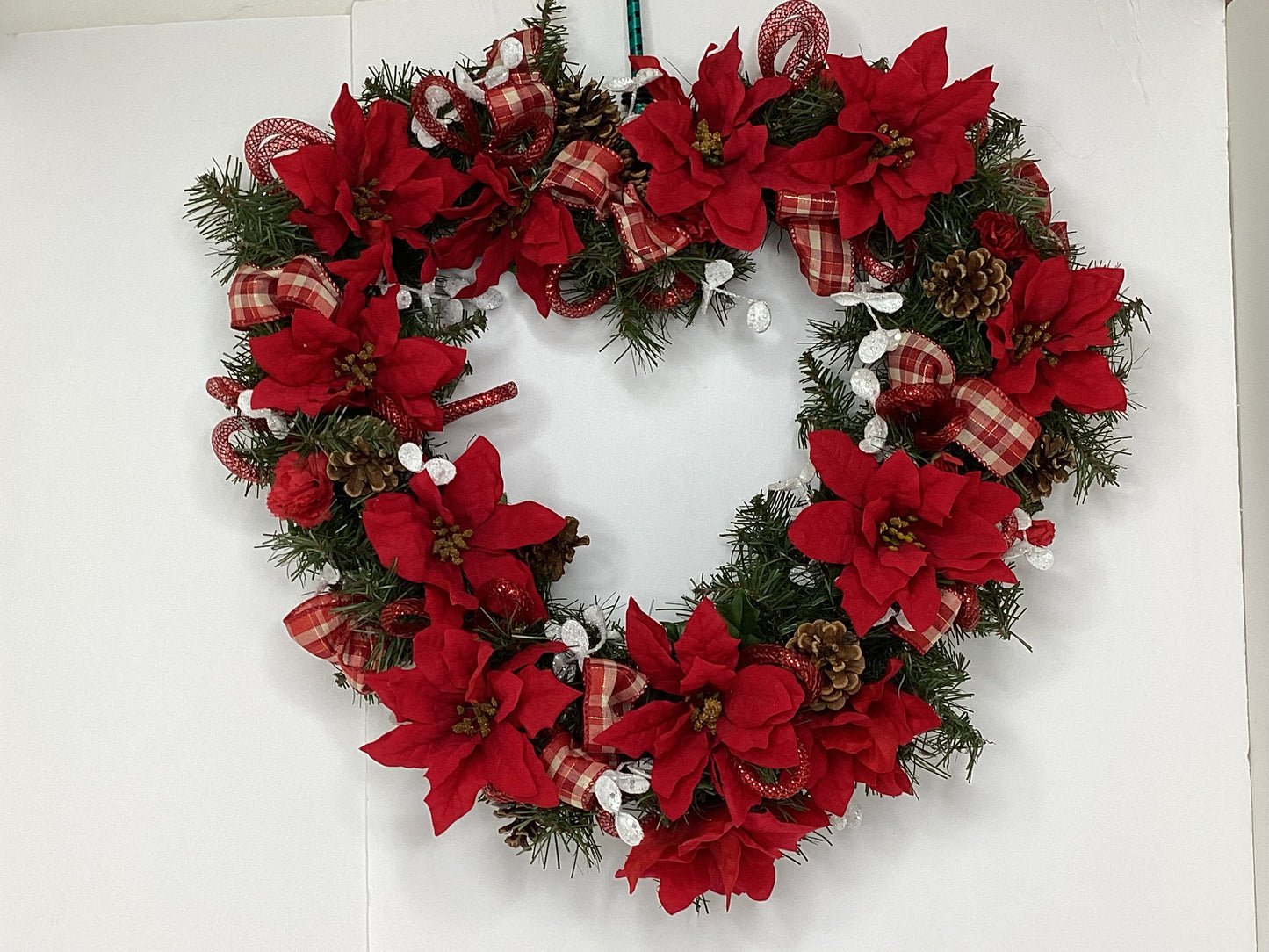 Christmas Poinsettia Evergreen Heart Cemetery Wreath