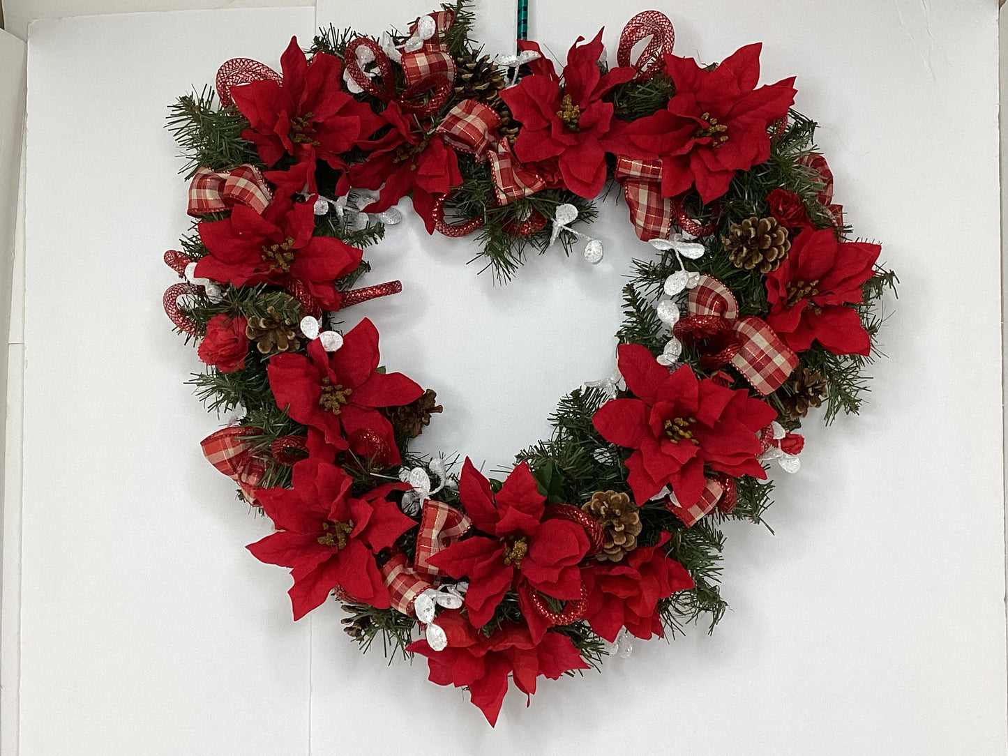 Christmas Poinsettia Evergreen Heart Cemetery Wreath