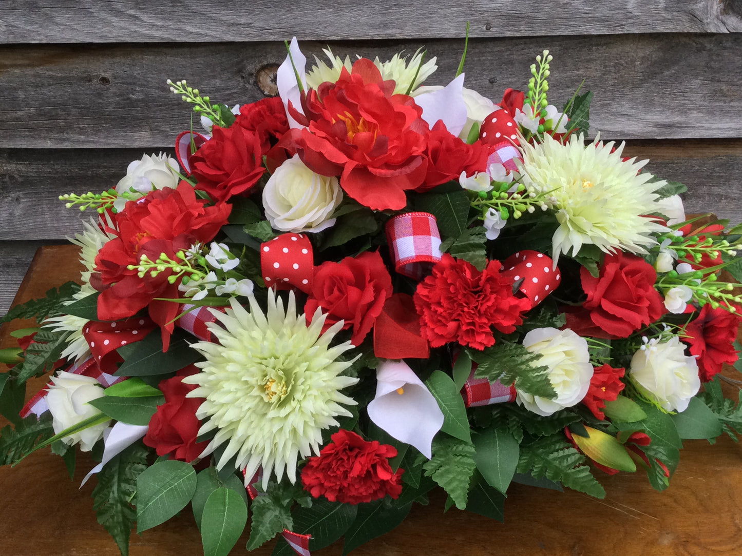 Cemetery Flowers, Red and White Tombstone Topper