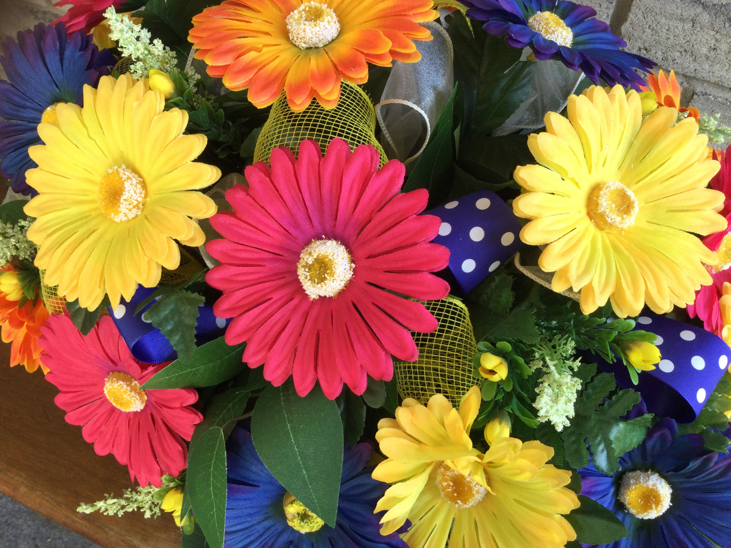 Gerbera Daisy Cemetery Saddle, Colourful Headstone Flowers