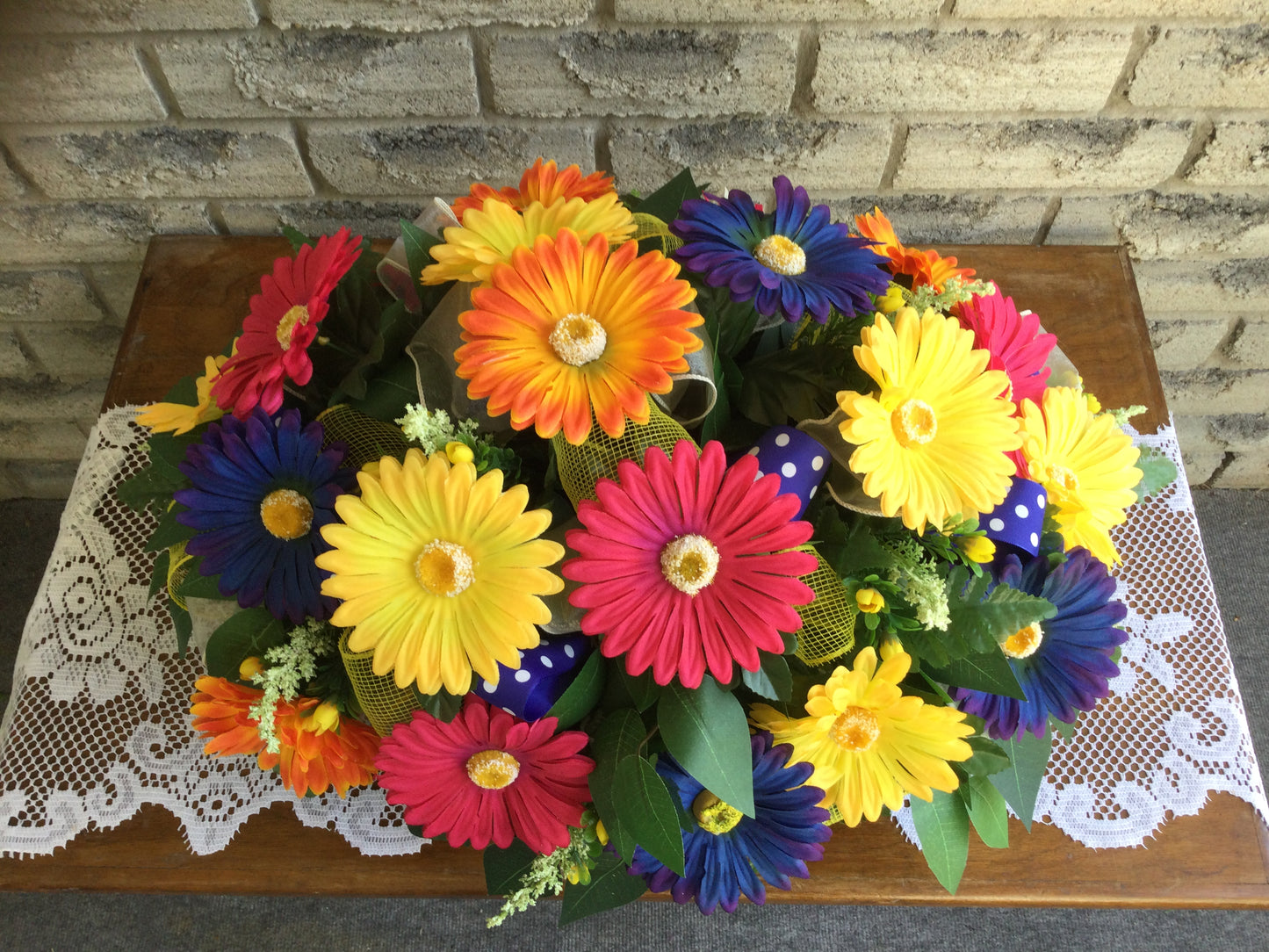 Gerbera Daisy Cemetery Saddle, Colourful Headstone Flowers