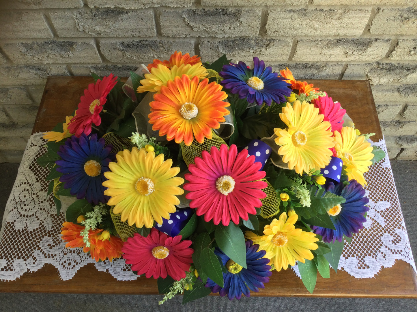 Gerbera Daisy Cemetery Saddle, Colourful Headstone Flowers