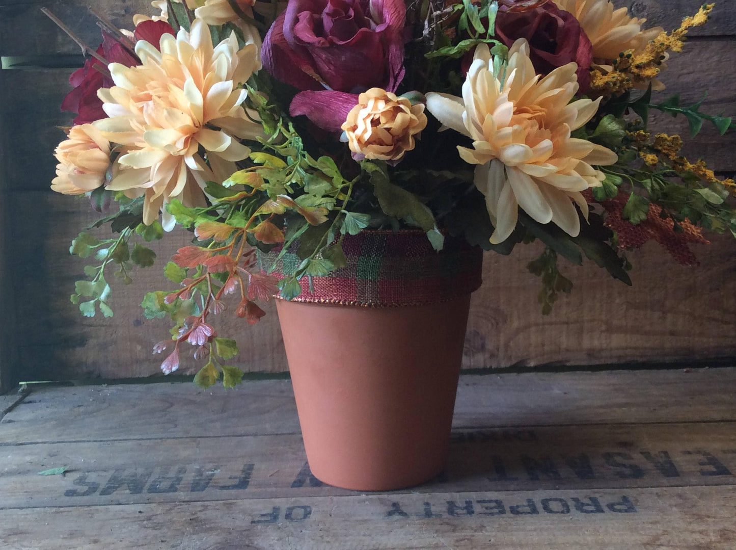 Artificial Flower Arrangement, Autumn Arrangement, Table centerpiece, Clay Pot Fall Flowers, Floral in Terra Cotta Pot, Made in Canada