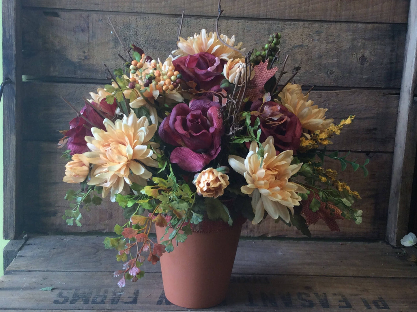 Artificial Flower Arrangement, Autumn Arrangement, Table centerpiece, Clay Pot Fall Flowers, Floral in Terra Cotta Pot, Made in Canada