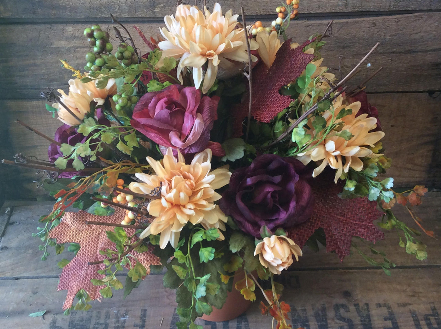Artificial Flower Arrangement, Autumn Arrangement, Table centerpiece, Clay Pot Fall Flowers, Floral in Terra Cotta Pot, Made in Canada