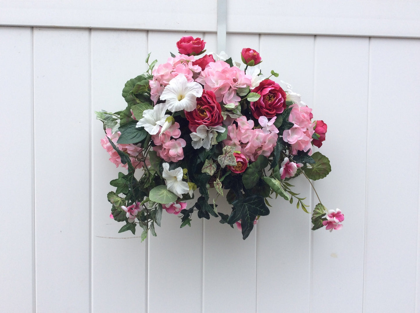 Front Door Decor, Summer Floral Hanging Arrangement, Wall Decor in Wicker Basket, Hanging Wall Flower Basket Arrangement, Made in Canada