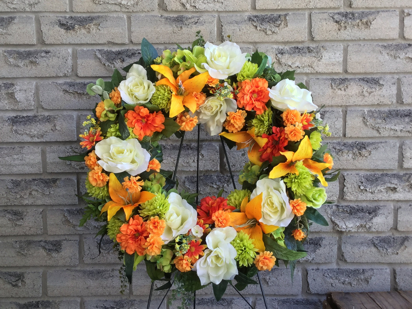 Summer Floral Wreath: Artificial Zinnias, Lilies, and Roses