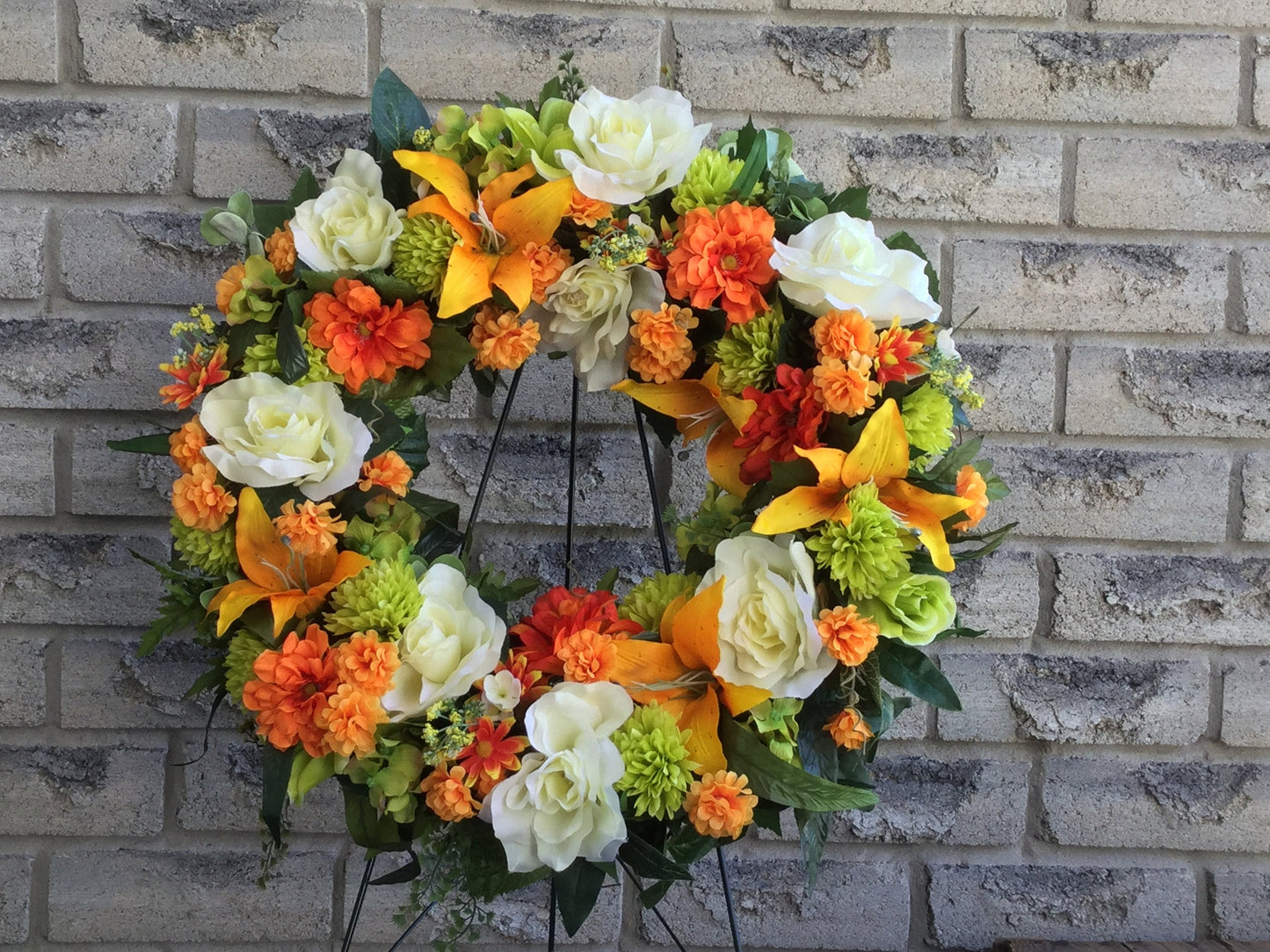 Summer Floral Wreath: Artificial Zinnias, Lilies, and Roses