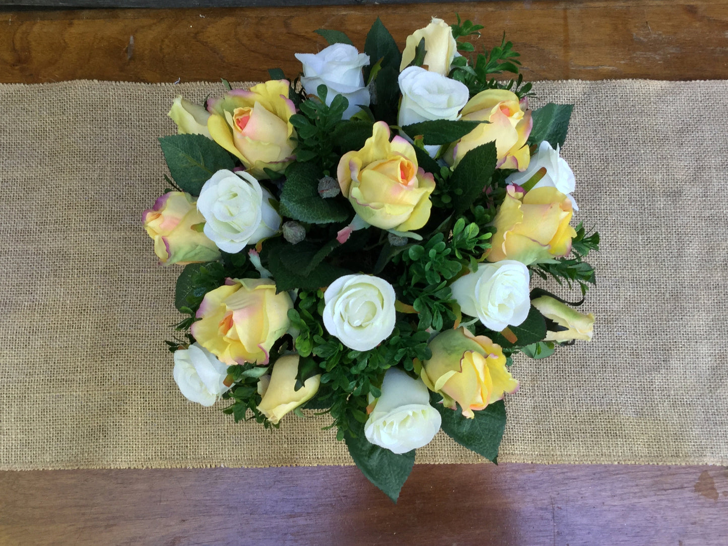 Artificial Flower Arrangement, Table Centerpiece, Yellow and White flowers, Floral Arrangement, Yellow and White Roses, Made in Canada