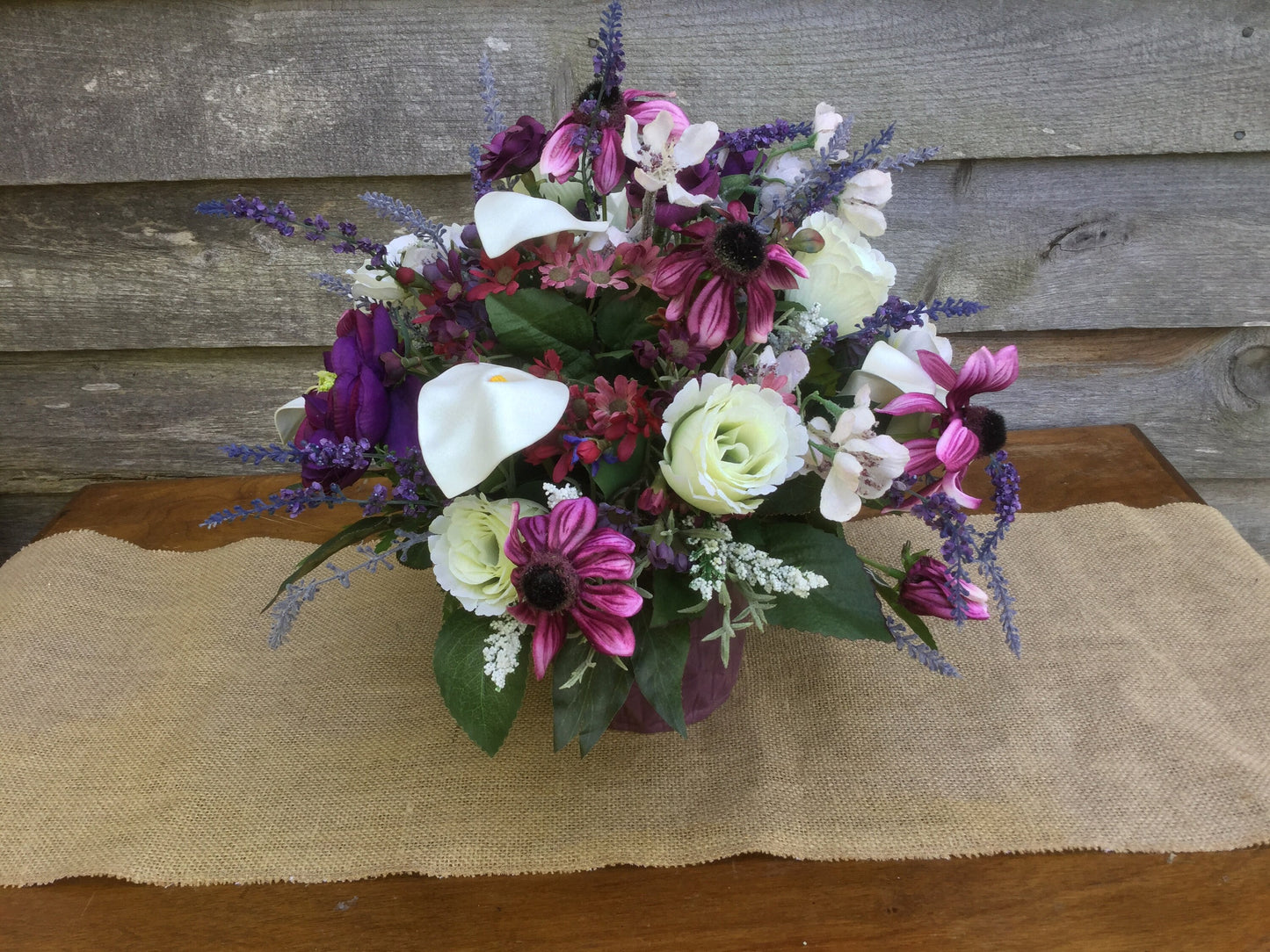 Artificial Flower Arrangement in Ceramic, Purple and White Floral Arrangement