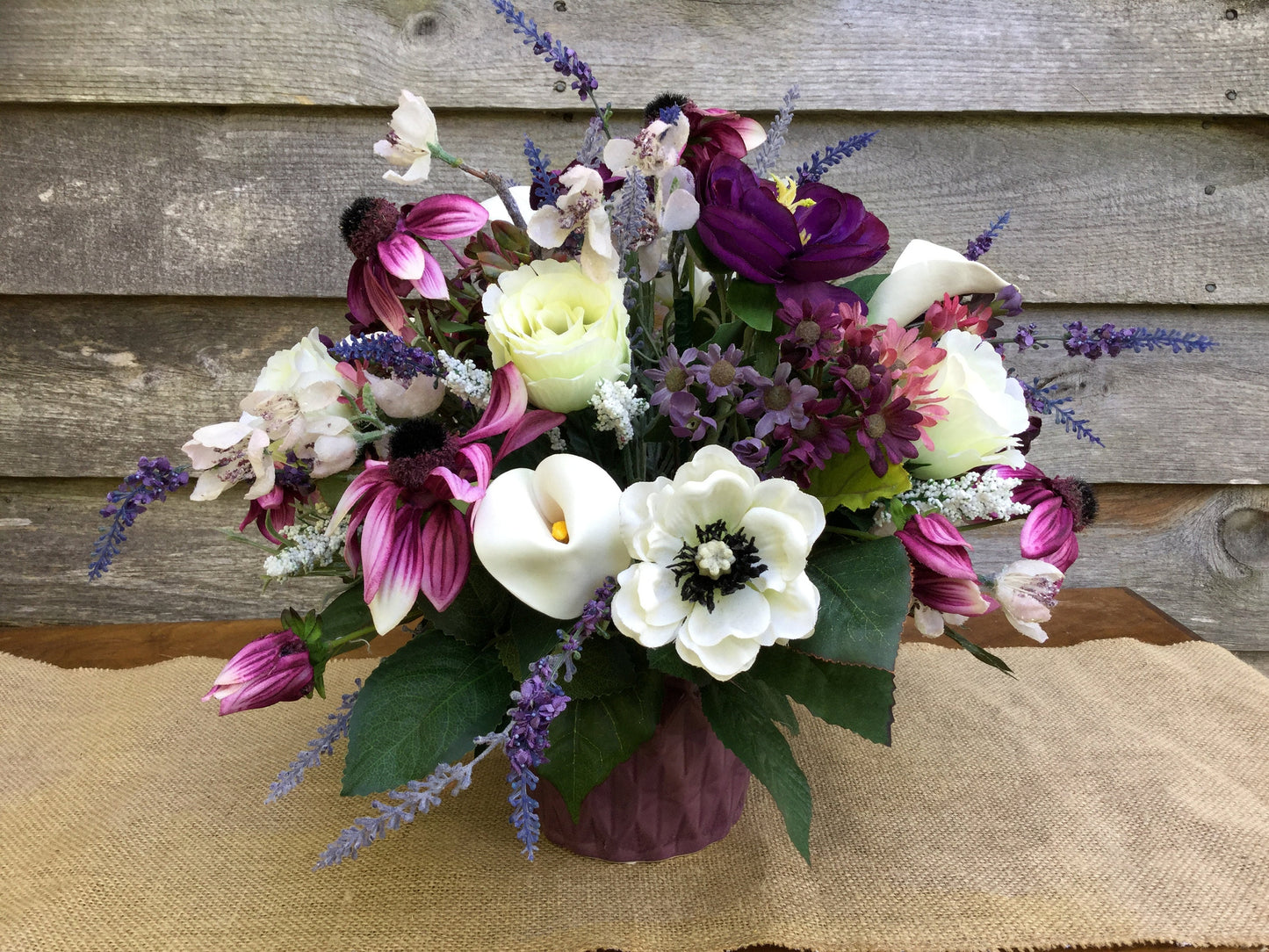 Artificial Flower Arrangement in Ceramic, Purple and White Floral Arrangement
