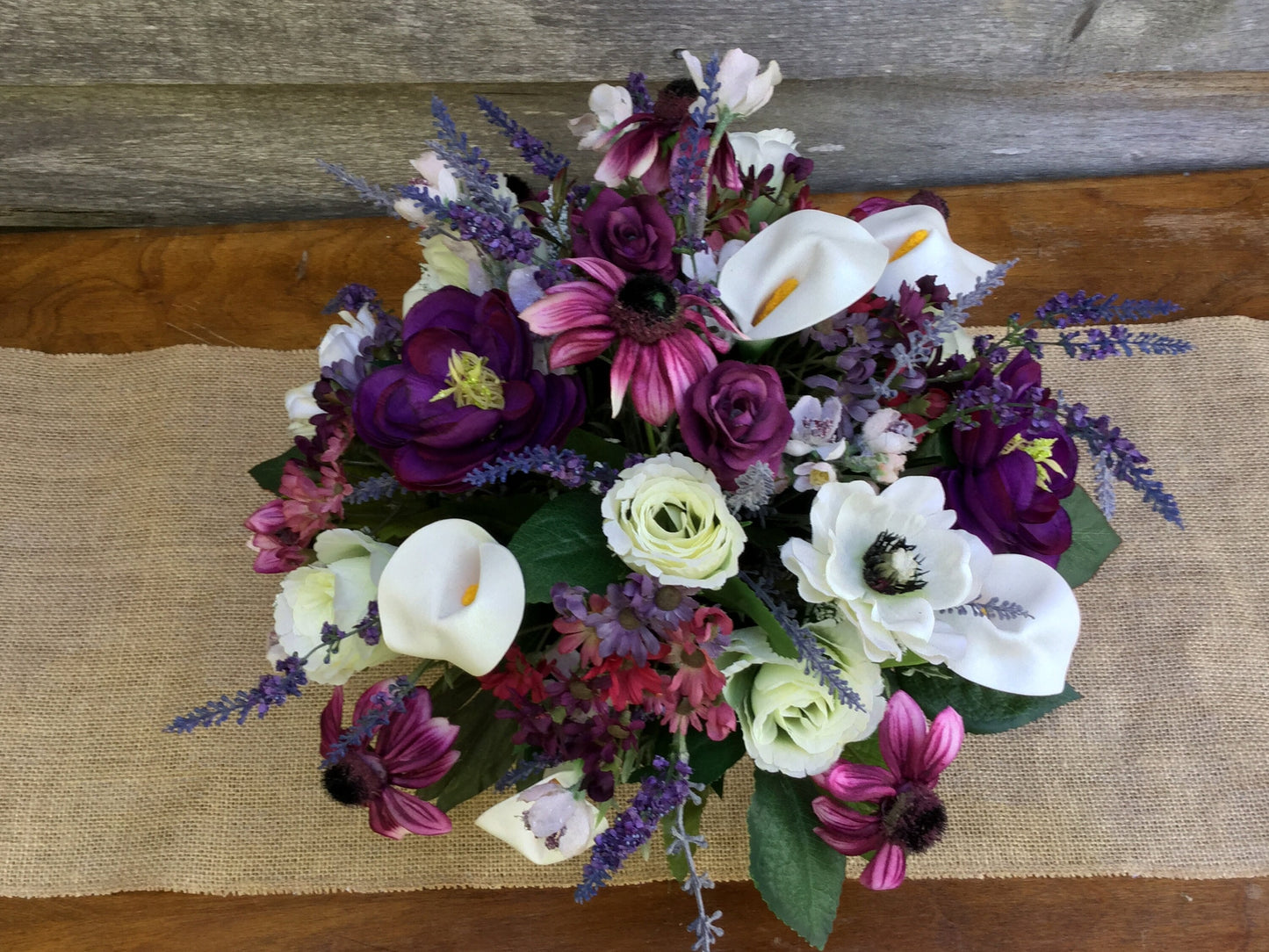 Artificial Flower Arrangement in Ceramic, Purple and White Floral Arrangement