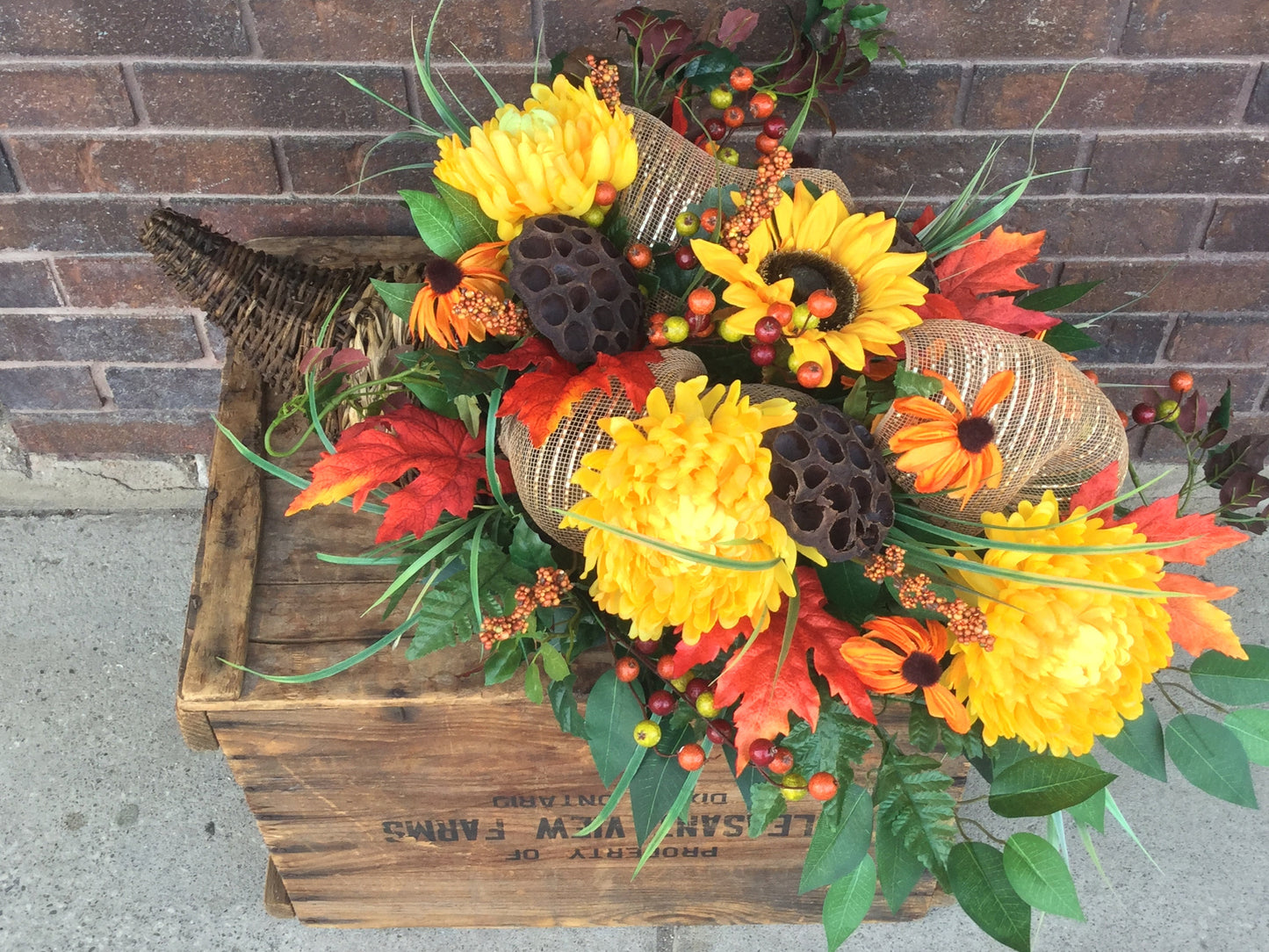 Horn of Plenty, Fall Artificial Arrangement, Autumn Door Decoration, Table Centrepiece, Cornucopia, Autumn Flowers, Made in Canada