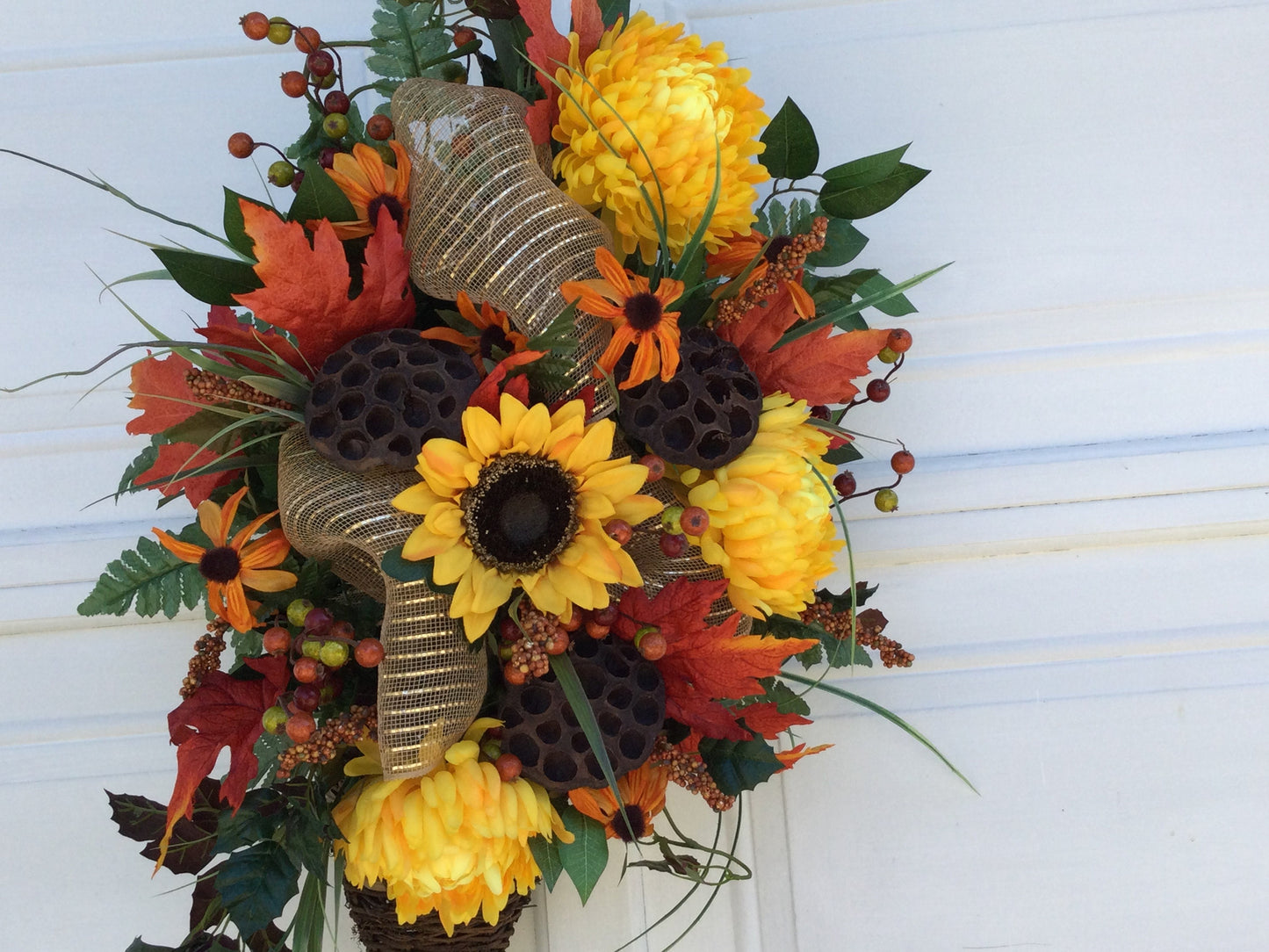 Horn of Plenty, Fall Artificial Arrangement, Autumn Door Decoration, Table Centrepiece, Cornucopia, Autumn Flowers, Made in Canada