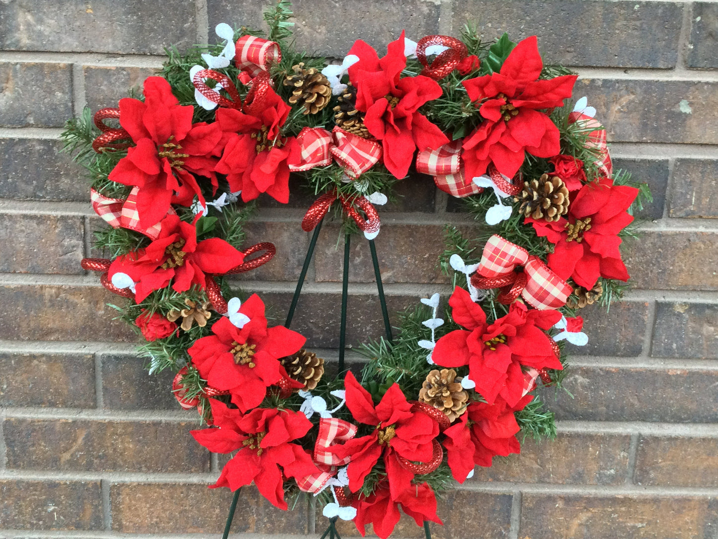 Christmas Poinsettia Evergreen Heart Cemetery Wreath