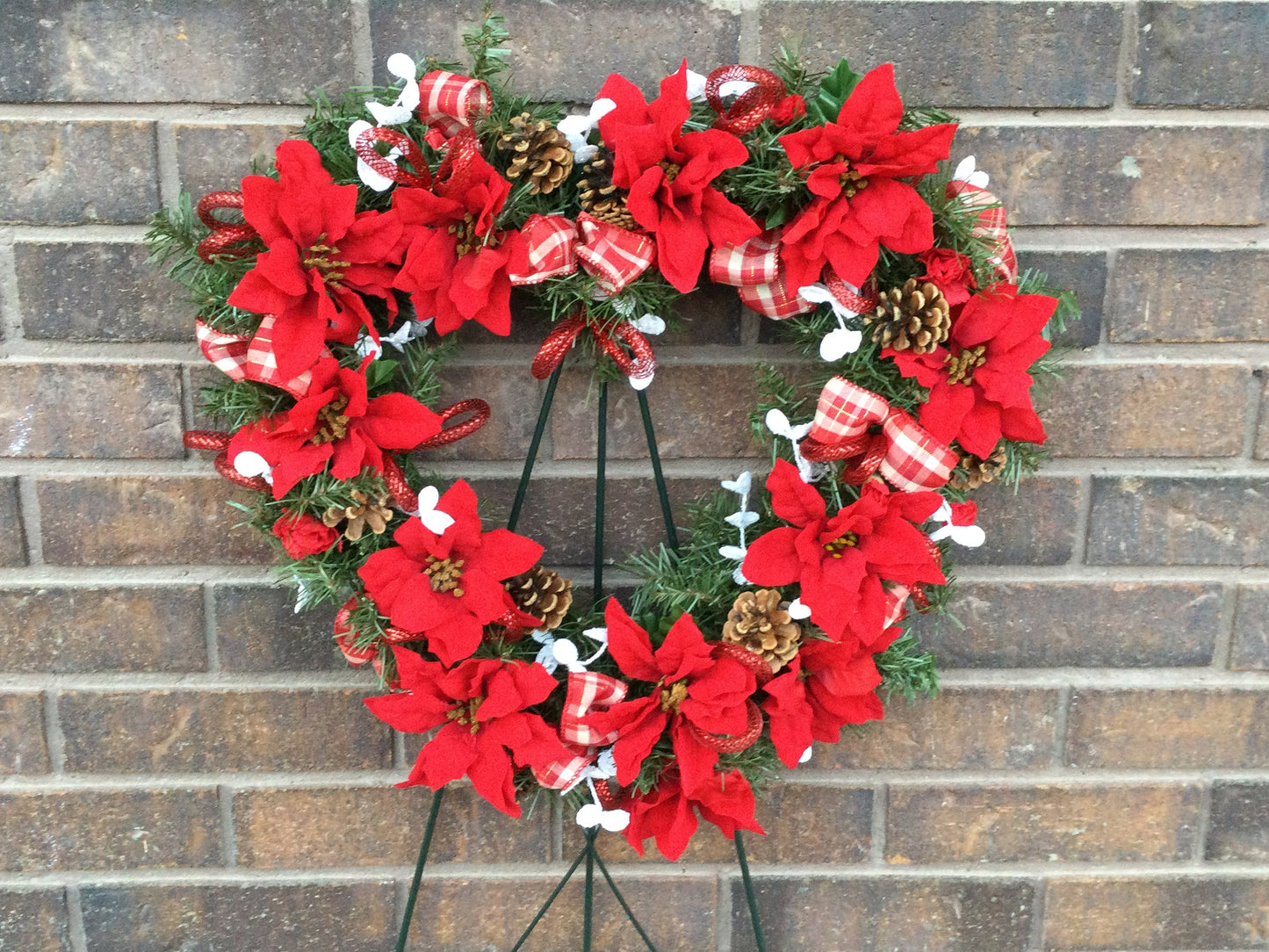 Christmas Poinsettia Evergreen Heart Cemetery Wreath