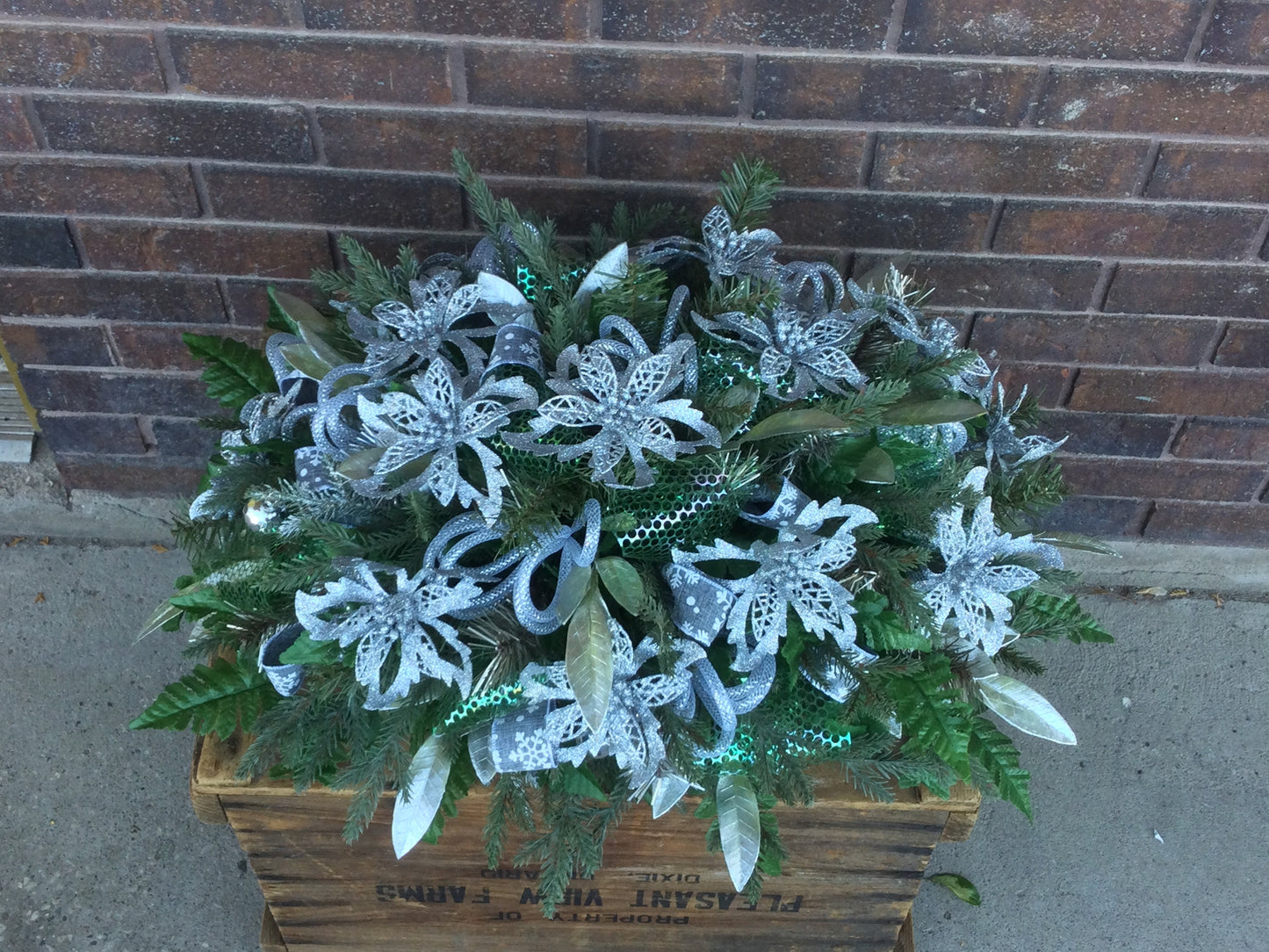 Cemetery Stone Decor, Tombstone Topper, Christmas Cemetery Saddle, Grave Decoration, Silver Poinsettia Headstone Flowers, Made in Canada