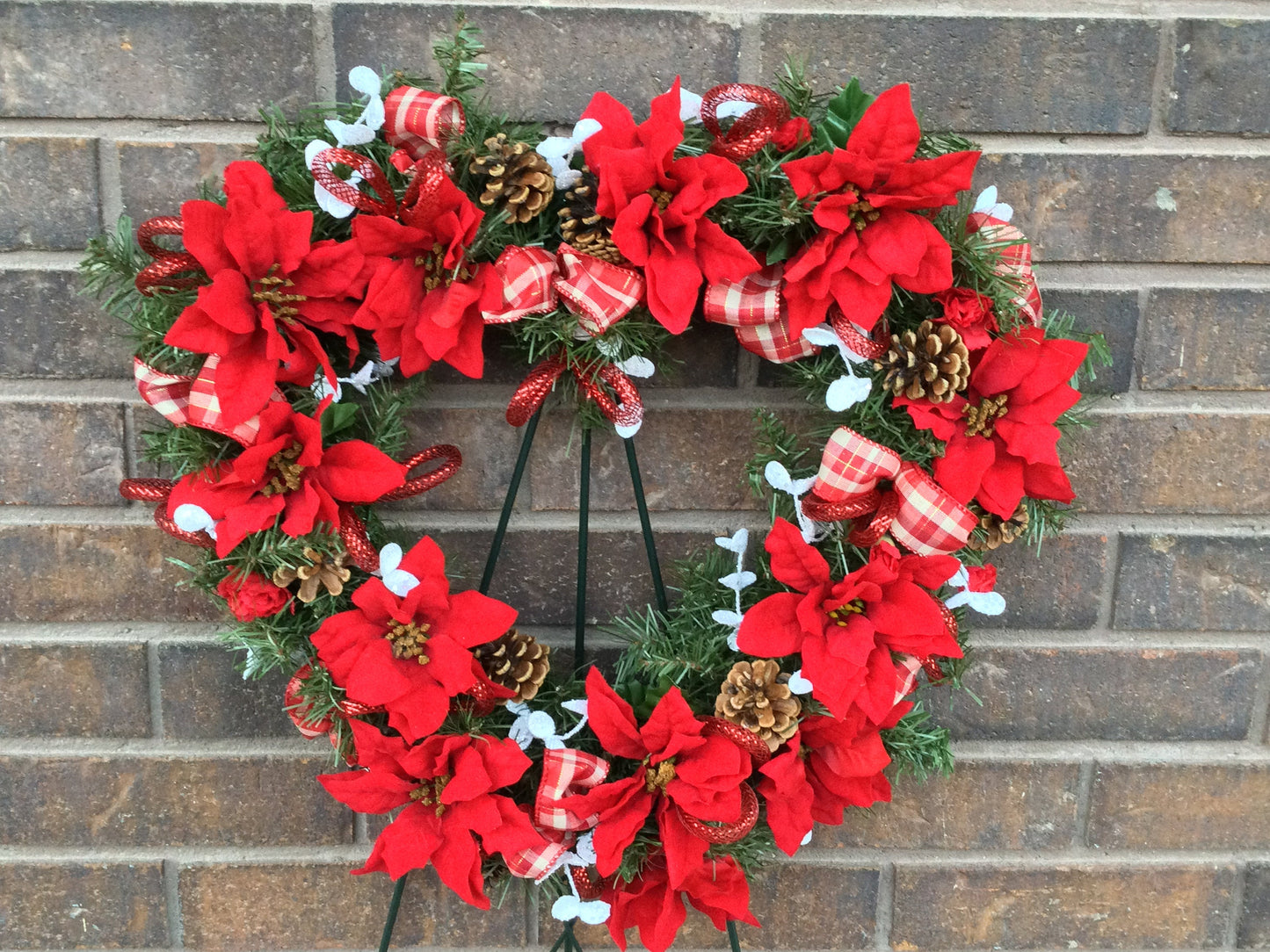 Christmas Poinsettia Evergreen Heart Cemetery Wreath