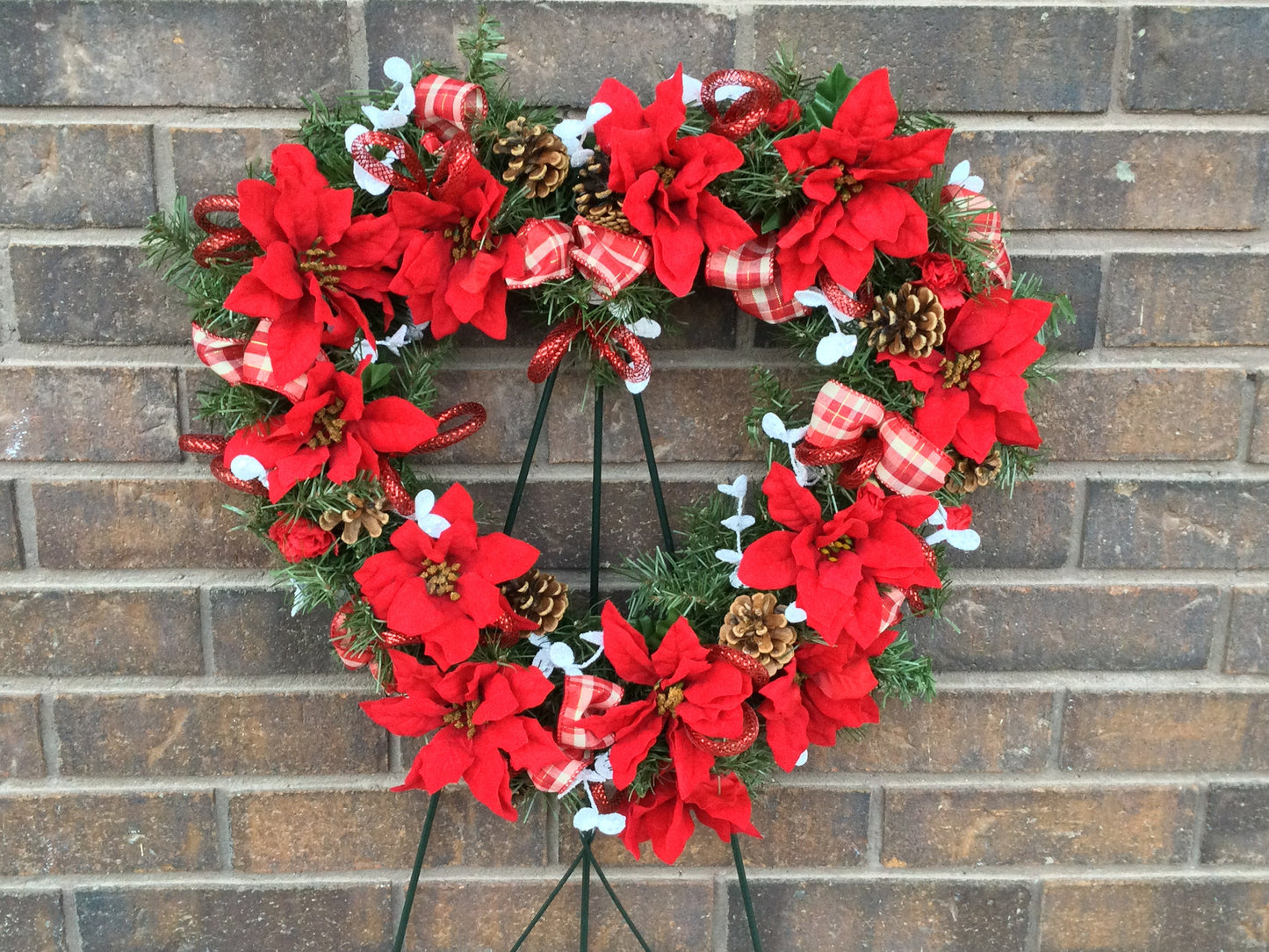 Christmas Poinsettia Evergreen Heart Cemetery Wreath