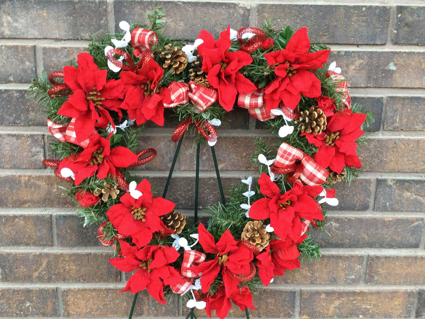 Christmas Poinsettia Evergreen Heart Cemetery Wreath