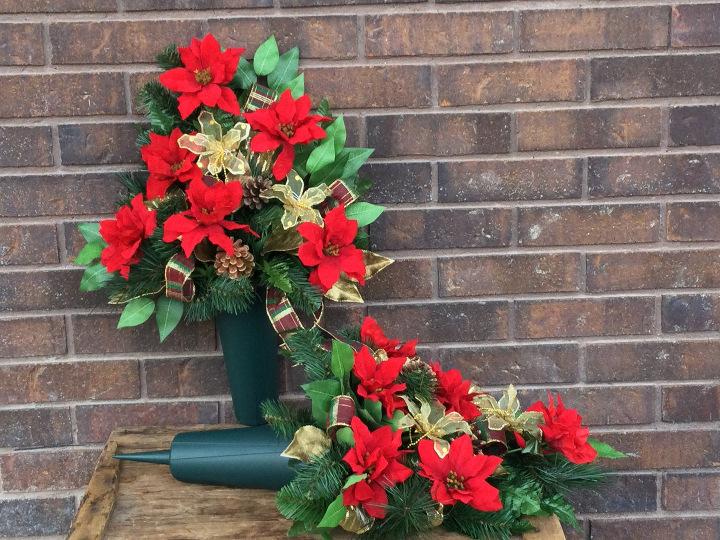 Cemetery Cone Floral Arrangement, Artificial Cemetery Flowers, Graveside Flowers, Christmas Memorial Arrangement, Made in Canada