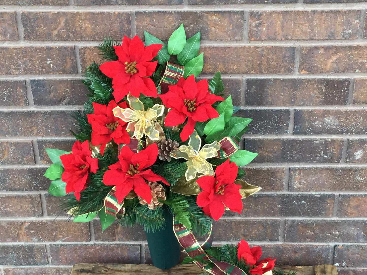 Cemetery Cone Floral Arrangement, Artificial Cemetery Flowers, Graveside Flowers, Christmas Memorial Arrangement, Made in Canada