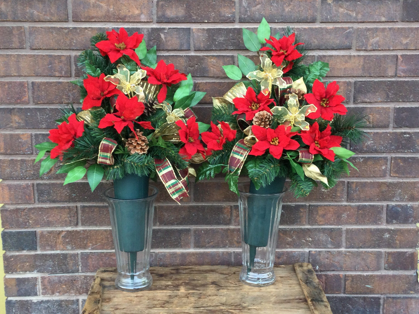 Cemetery Cone Floral Arrangement, Artificial Cemetery Flowers, Graveside Flowers, Christmas Memorial Arrangement, Made in Canada