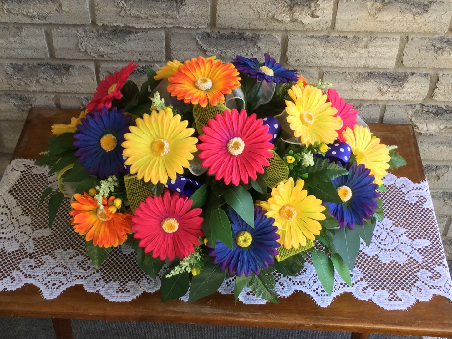 Gerbera Daisy Cemetery Saddle, Colourful Headstone Flowers
