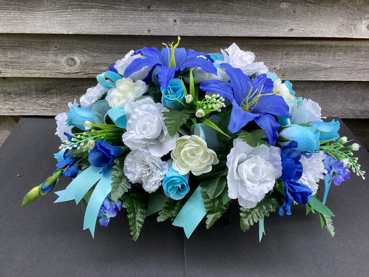 Blue and White Cemetery Arrangement