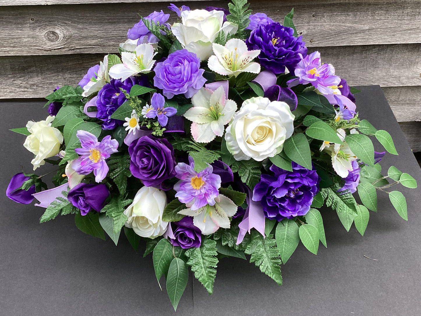 Cemetery Floral Arrangement in Purple, Lavender and White