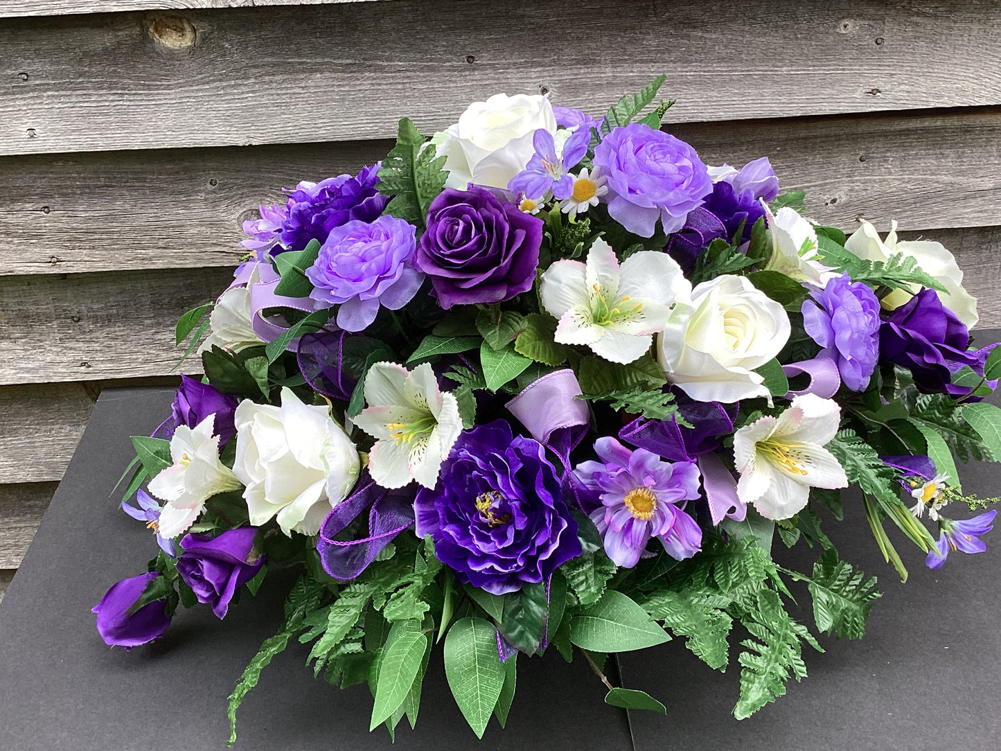Cemetery Floral Arrangement in Purple, Lavender and White