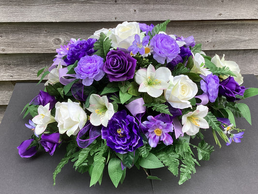 Cemetery Floral Arrangement in Purple, Lavender and White