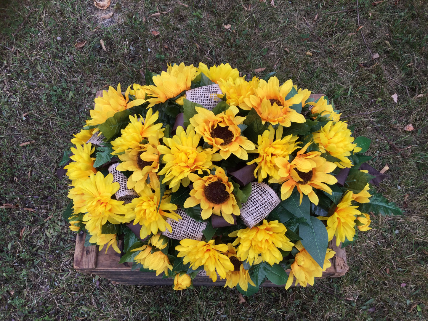 Sunflower, Chrysanthemum  Cemetery Saddle, Memorial Flowers