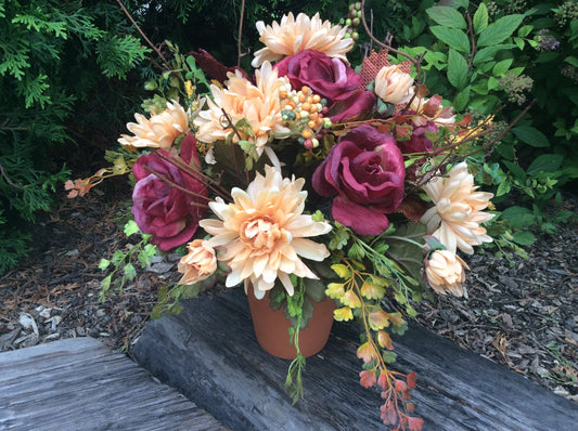Artificial Flower Arrangement, Autumn Arrangement, Table centerpiece, Clay Pot Fall Flowers,  Floral  in Terra Cotta Pot, Made in Canada