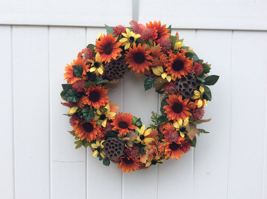 Sunflower & Black Eyed Susan Fall Wreath: Artificial Floral Decor