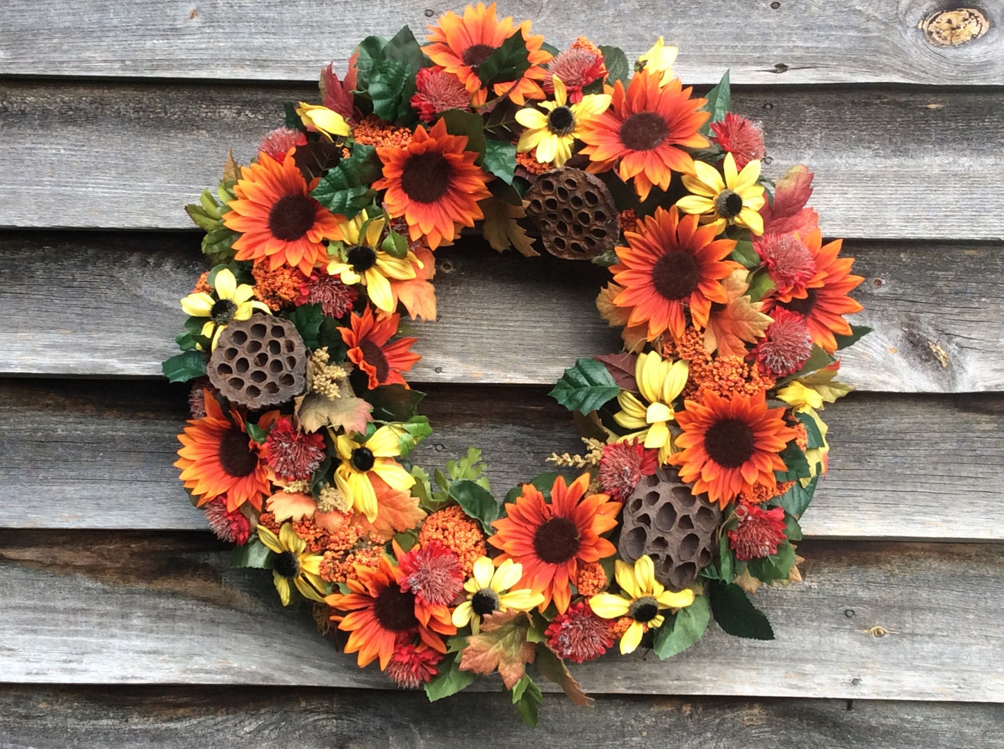 Sunflower & Black Eyed Susan Fall Wreath: Artificial Floral Decor