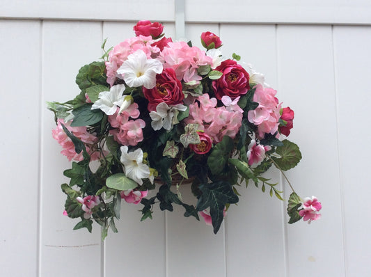 Front Door Decor, Summer Floral Hanging Arrangement, Wall Decor in Wicker Basket, Hanging Wall Flower  Basket Arrangement, Made in Canada
