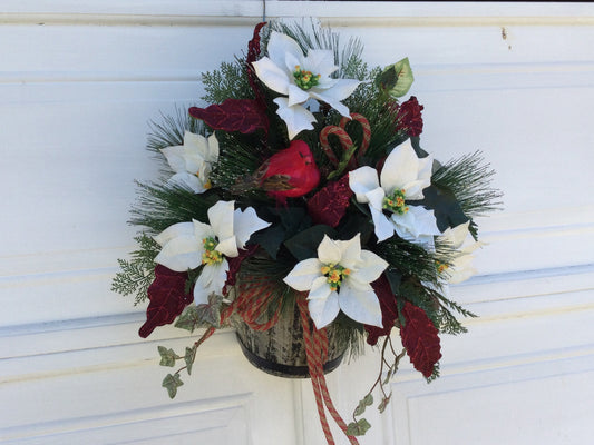 Front Door Decor, Artificial Christmas Flower Decoration, Wall Decor, Christmas Arrangement, Poinsettias and Evergreens, Made in Canada