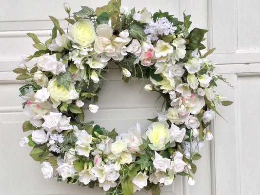 Romantic Garden Style White Floral Wreath
