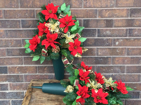 Cemetery Cone Floral Arrangement, Artificial Cemetery Flowers, Graveside Flowers,  Christmas Memorial  Arrangement, Made in Canada